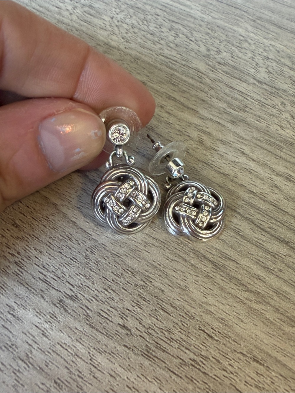 Brighton Silver-Tone Knot Drop Earrings with Clear Crystals
